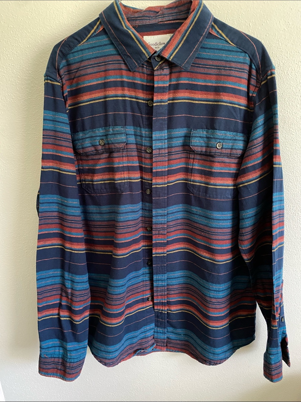 Goodfellow & Co Navy Multicolor Striped Button-Up Shirt